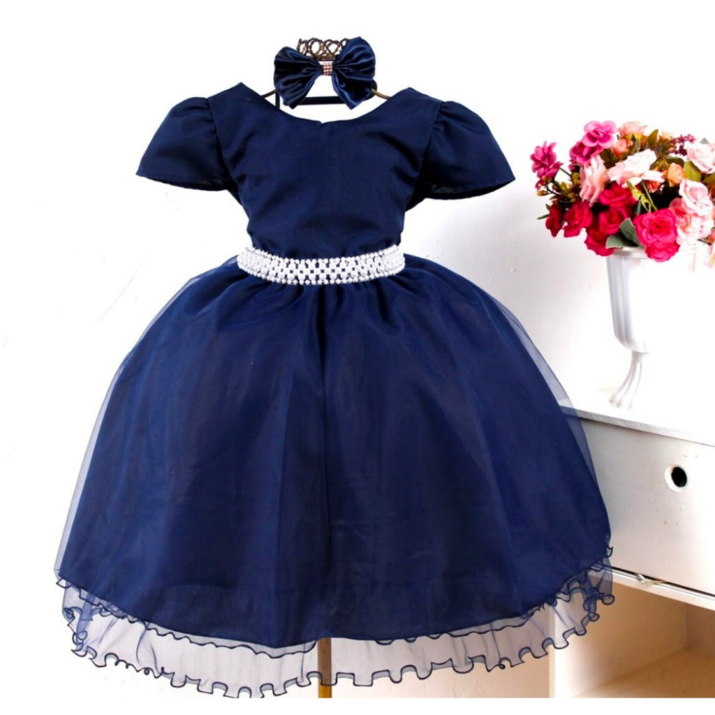 Vestido infantil festa 2024 luxo azul marinho