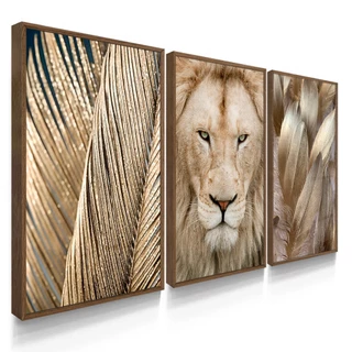 Quadros Decorativos com Molduras e Vidros Abstrato Sala Quarto Leão Platina Grande