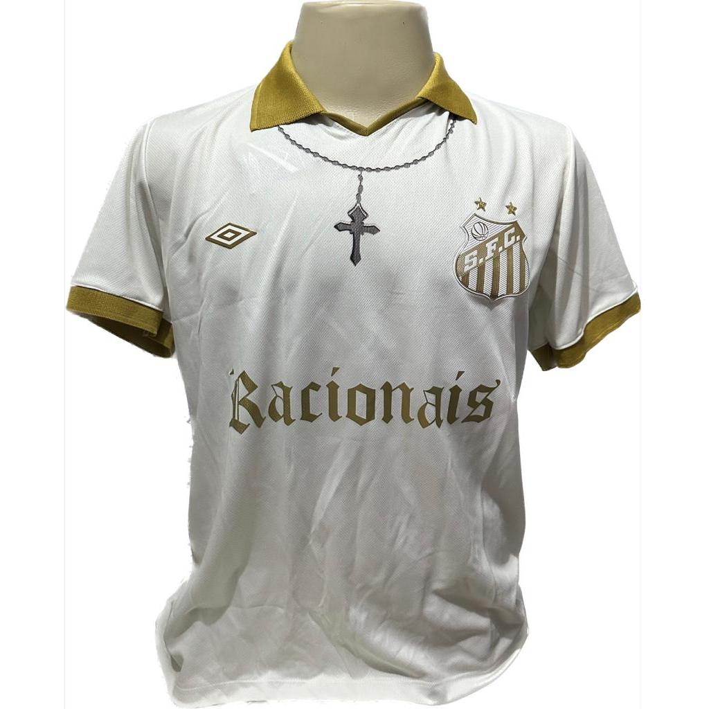 CAMISA DE TIME SANTOS MODELO SANTOS RACIONAIS PRETA COM DOURADA