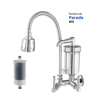 Torneira com Filtro Gourmet Cromada Cozinha Parede Tubo Flexível Chuveirinho