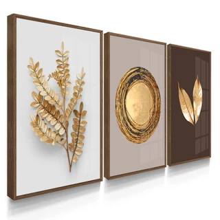 Quadro Decorativo Com Moldura E Vidros Quarto De Casa Sala Dourado Tons Terrosos