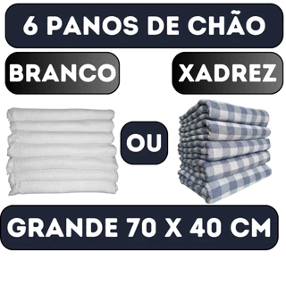 Kit com 6 Panos de Chão Grande 70x40cm - Saco Duplo Xadrez Azul Alvejado ou Branco Alvejado - Neves - Revenda