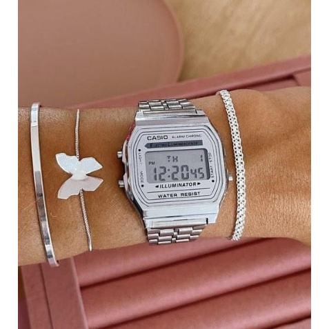 Relógio Cássio Retrô PRATA/BRANCO Wr Digital Led Unissex Eletronic Vintage Fem