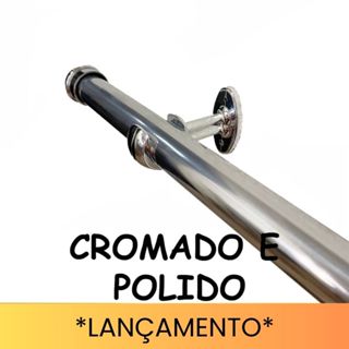Kit Varão Cromado 2 Metros 28mm Cortina Varal Bastão Completo