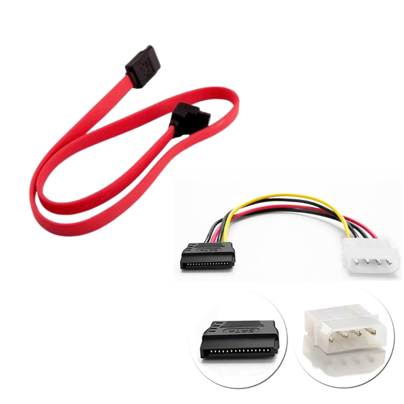 Cabo de Dados Sata + Cabo de Força Sata Para Ssd Hd Gravador de Dvd Cor Vermelho