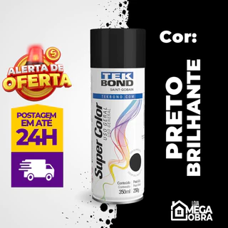 Tinta Spray Uso Geral 350ML Preto Brilhante Tekbond Secagem Rápida Artesanato Madeira Ferro Metal Gesso Cerâmica Automotiva Decoração Mdf Parede Top