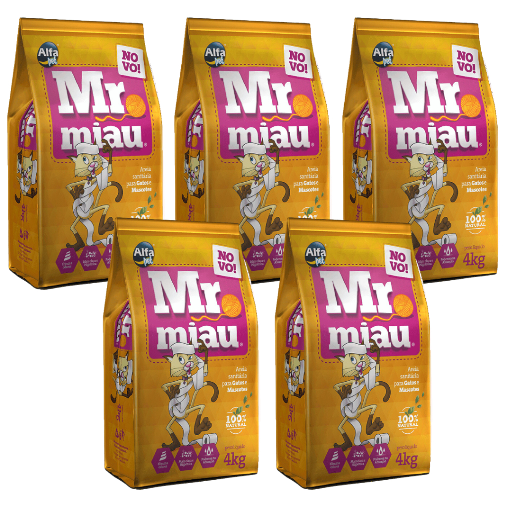 20 kg Areia Sanitária Mr Miau Alfapet Para Gatos Fardo Fechado (5 pacotes x 4 kg)