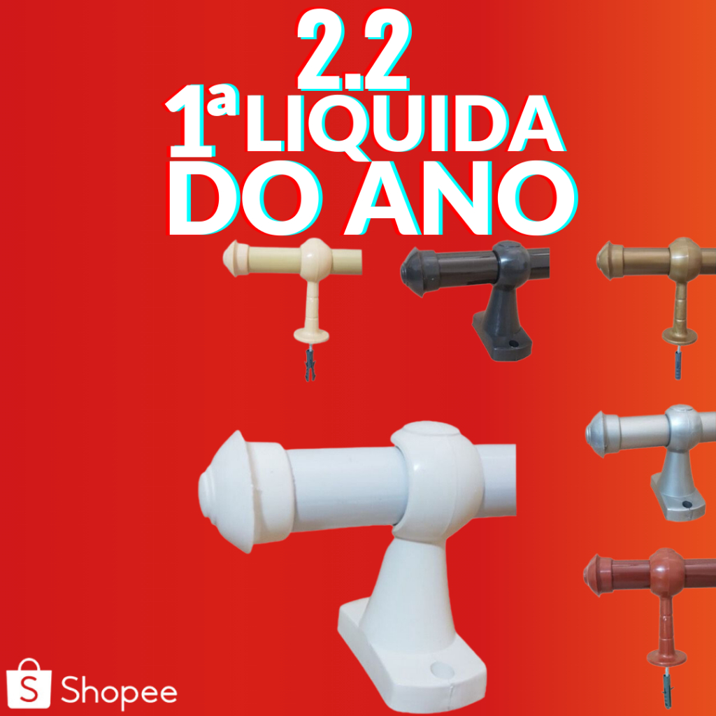 Kit Varão de Alumínio Para Cortina 2,00 Metros 19mm com emenda