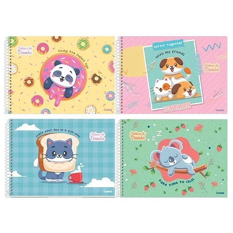 CADERNO DESENHO MEIA PAUTA LALA PETS GRANDE CAPA DURA 80 FLS - CREDEAL