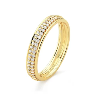 Anel de Ouro Meia Aliança Cravejada 3mm em Oferta na Shopee