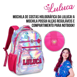 Mochila de Costas Luluca Holografica com alcas Regulaveis e Bolso Para Notbook