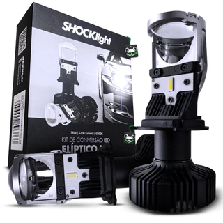 Kit Farol Lampada Ultra Led Super Conversor Eliptico Canhao Mini Projetor Shocklight Encaixe H4