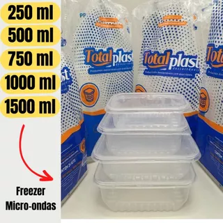 Pote Marmita Descartável 250 / 500 / 750 / 1000 / 1500 ml Fitness Fit Freezer Microondas dieta MARCA TOTALPLAST