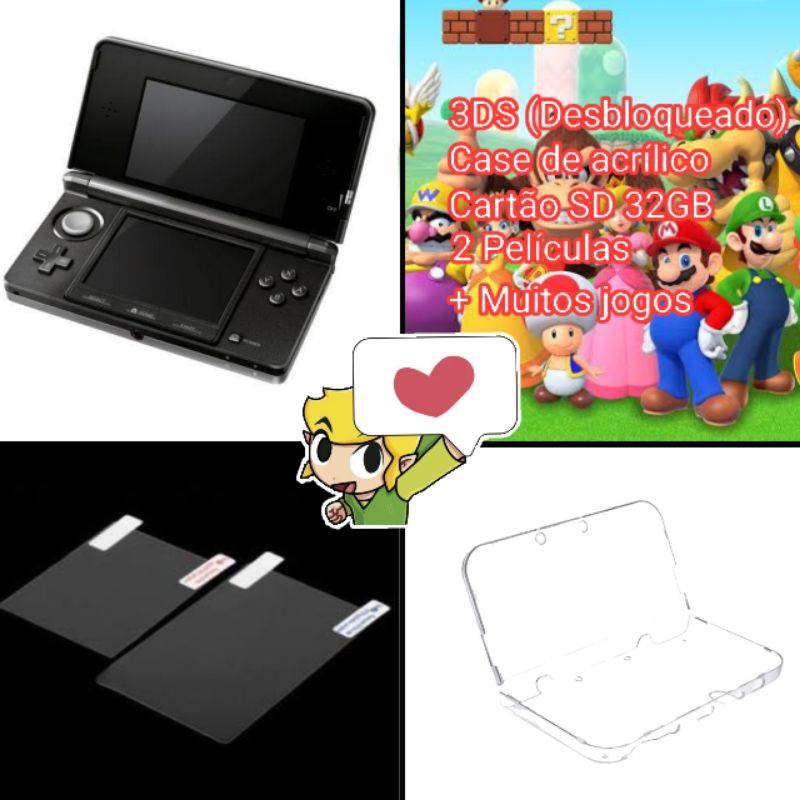 Nintendo 3DS Desbloqueado com jogos + Case de acrílico e 2 películas