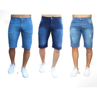 Kit 3 Bermudas Jeans Masculinas Lycra Premium