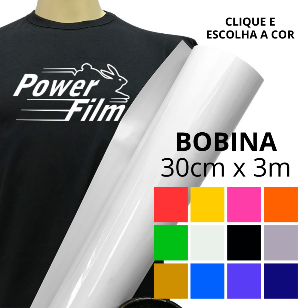 Vinil Filme de Recorte Termocolante Power Film Premium - Bobina 30cm x 3m - Todas as Cores