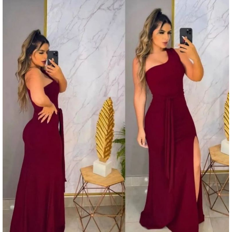 Vestido longo fashion marsala barato