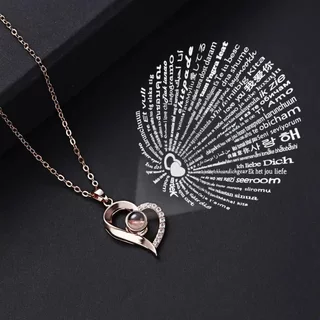Colar de Coração projetor Eu te Amo 100 Idiomas linguas I Love You AÇO INÓX