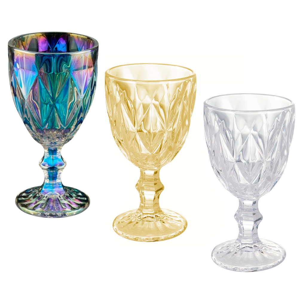 Jogo 6 Taça Diamante Copo Vidro Bico De Jaca 340ml Luxo Varias Cores