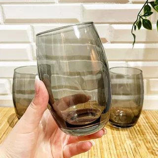 Jogo de Copo Vidro Cinza California Luxo Água 450ml - 6 unidades
