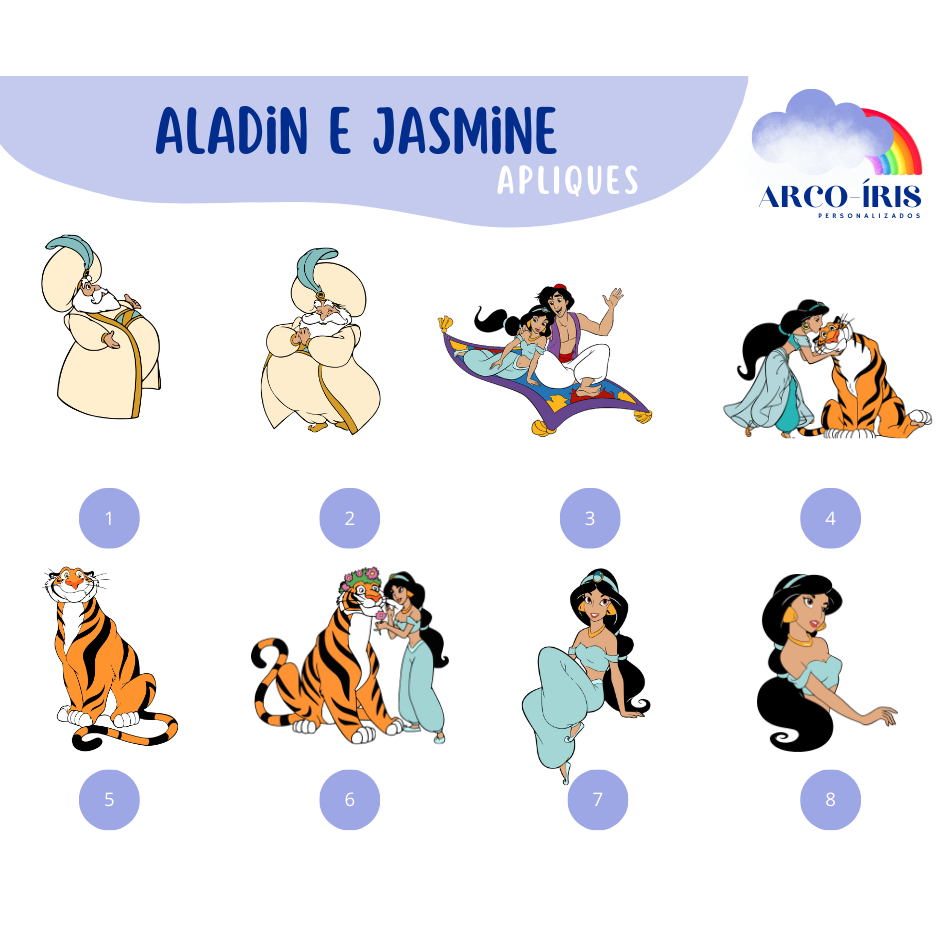 Aplique/Tag Personalizada para Lembrancinha: Tema Aladdin e Jasmine ...