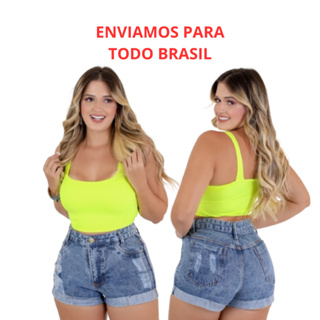 Short Jeans Feminino Cintura Alta Desfiadinho Cos Alto Destroyed