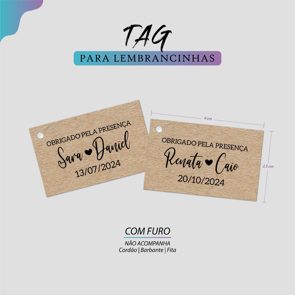 50/100 Mini tags para lembrancinhas | 4x2,5cm | KRAFT ou BRANCA ...