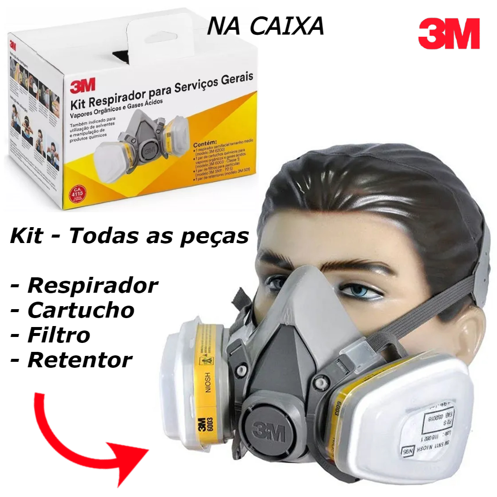 Máscara Respiratória 3M 6200 Com Filtros Para Pintura