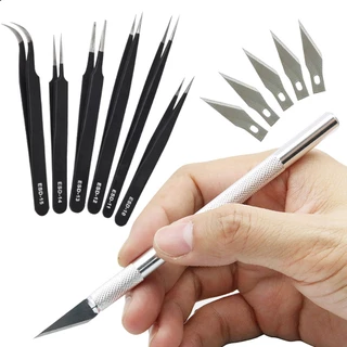 Estilete De Precisão Bisturi 5 Laminas + 6 Pinças Artesanato Bijuterias