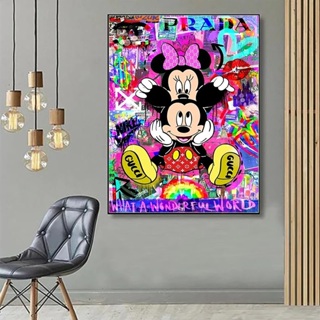 Quadro decorativo 1 peça 90x70 Mickey Minnie Mouse colorido abstrato decoração para casa sala quarto hall