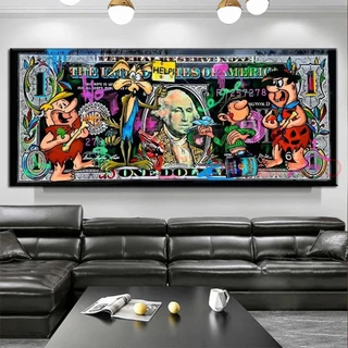 Quadro decorativo 1 peça 90x70 Dinheiro colorido grafite arte abstrata dólar moderno decoração para casa sala quarto hall