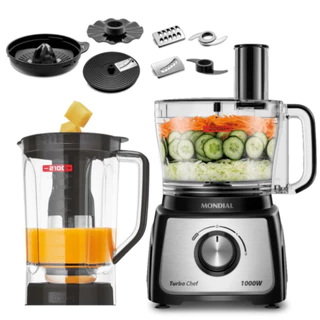 Multiprocessador De Alimentos Turbo Chef 9 Em 1 Mondial 3 Litros Preto/Inox