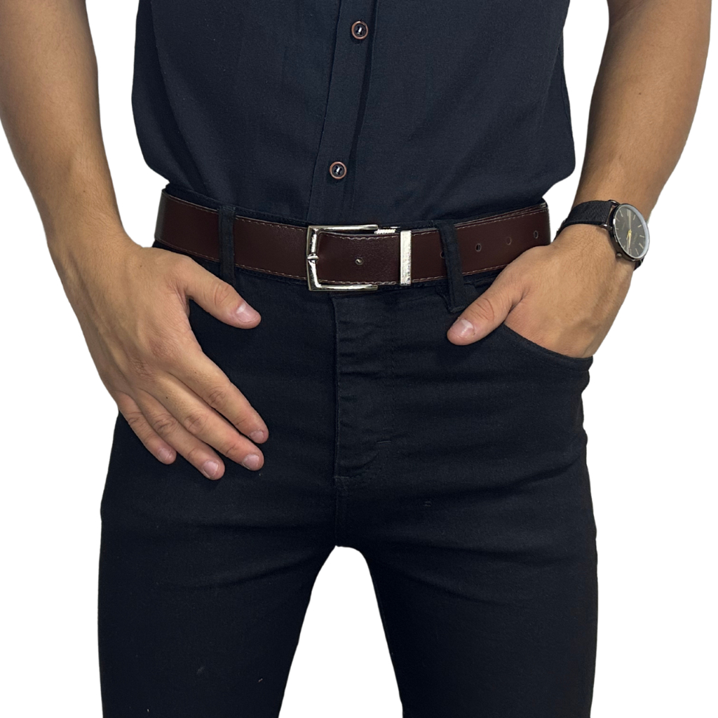 Cinto Masculino Dupla Face de Couro Sintético Fivela Grande Reforçada