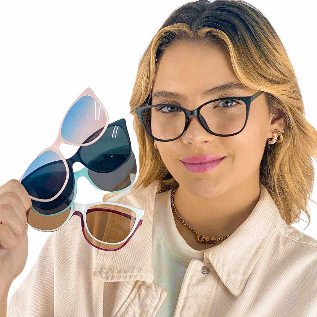 Armação Feminina Sem Grau Com 5 Lentes Clipon Cf368