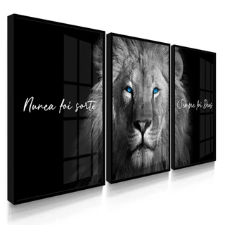 Quadro Decorativo Leão Nunca Foi Sorte Sempre Foi Deus Com Vidros