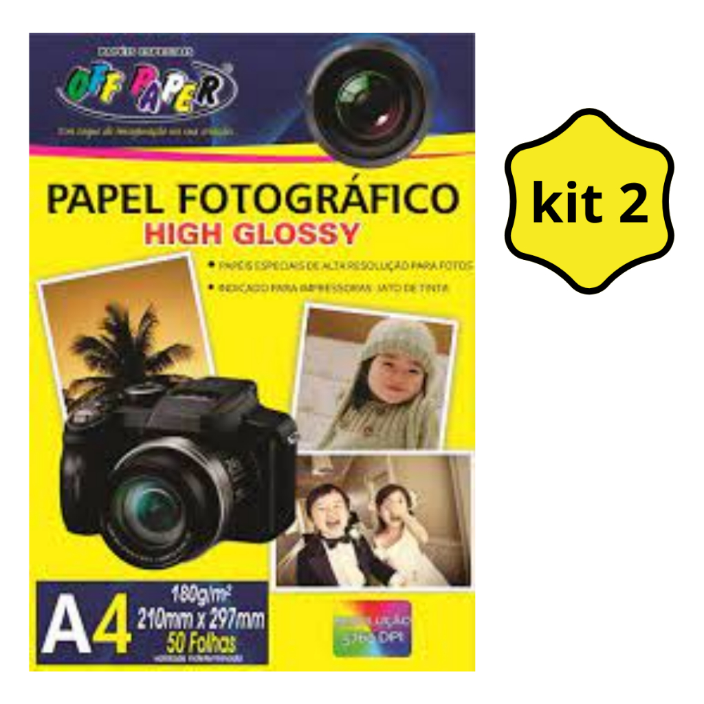 Kit 2 Papel Fotográfico Glossy Paper 180g A4 Off Paper pct c/50 Fls ...