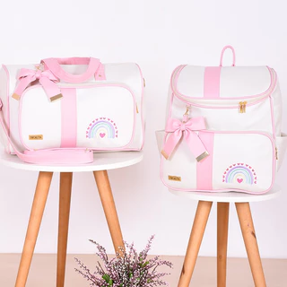 Kit Bolsa Maternidade Arco Íris Off/Rosa - 02 Peças
