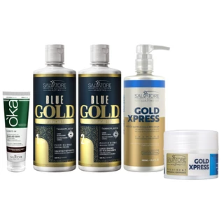 Kit Blue Gold + Leave-in Oka + Kit Pós Química Gold Xpress Salvatore