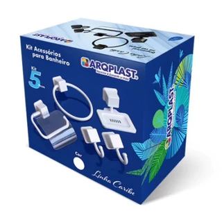 Kit Acessórios Para Banheiro Linha Caribe C/ 5 Pçs Preto e Branco