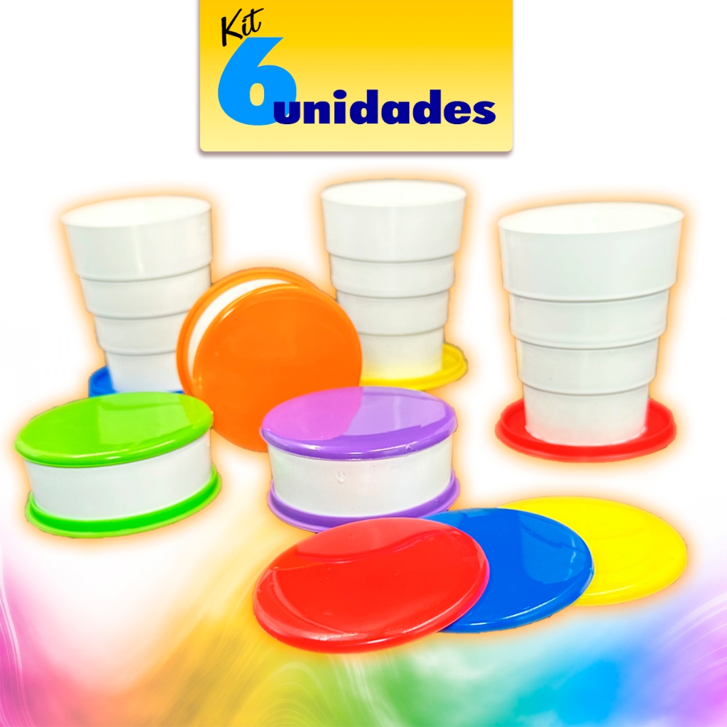 6 unid Copo Retratil Infantil Plastico Sanfonado Kit Festa Lembrancinha Copinho Escolar Passeio Ferias Pratico