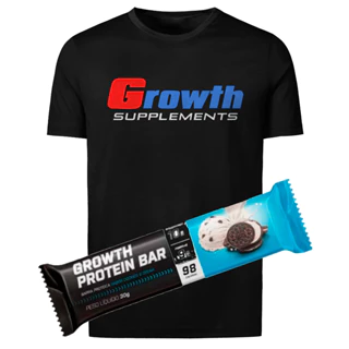 Camiseta Growth Supplements + Barrinha de Proteínas Treino Academia Original Camisa Suplemento