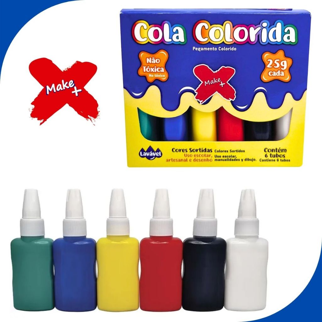 Cola Colorida 6 Cores 25g Make + | Shopee Brasil