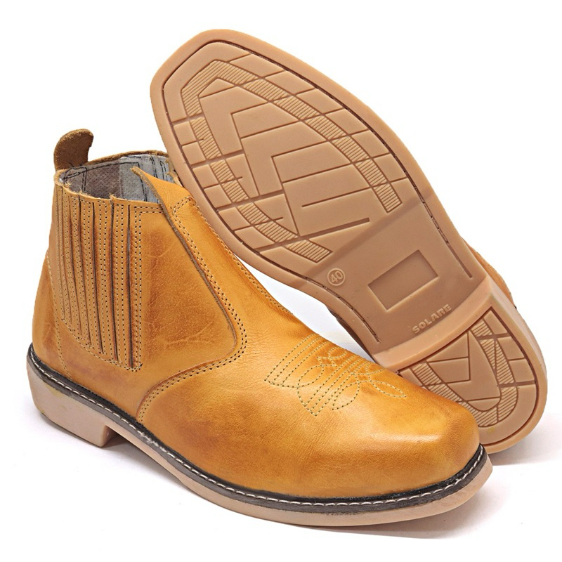 Botina Bota Em Couro Legitimo Cavalgada De Elástico