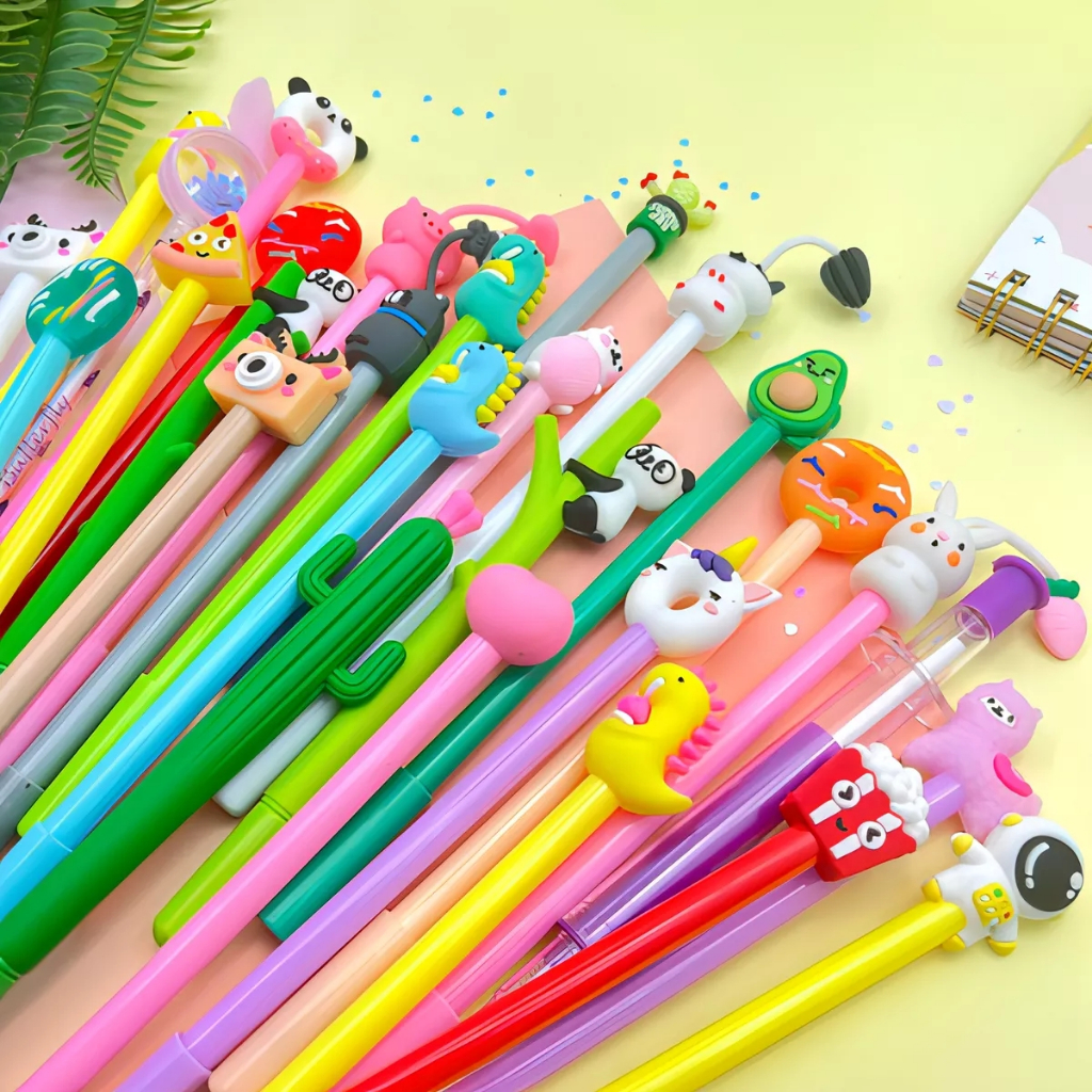 Kit Canetas Fofas 15 Uni Modelos Diferentes Em Gel Kawaii Cor Da Tinta Preto
