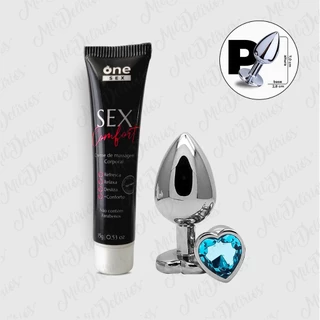 Kit Iniciante Plug Anal P Formato Coração + Gel Lubrificante Anal Sex Comfort - One Sex