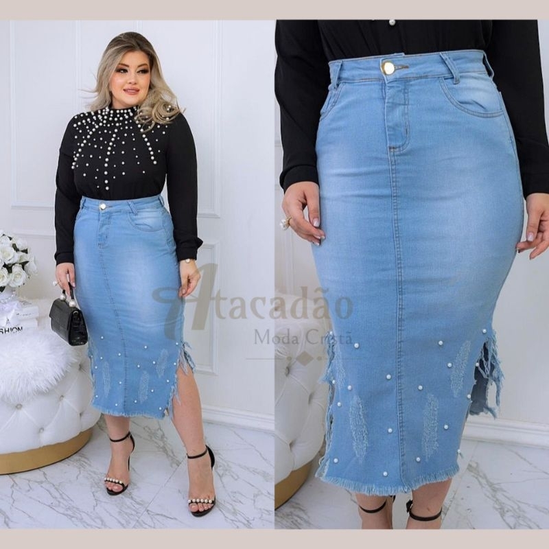 Saia jeans hot sale midi clara