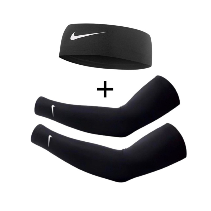 Par de Manguito Proteção Solar UV + Tiara Esportiva Faixa Cabeça Headband