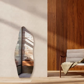 Espelho Corpo Inteiro Grande Geométrico Moldura em Couro 3cm 110x60cm - Mod. Flame