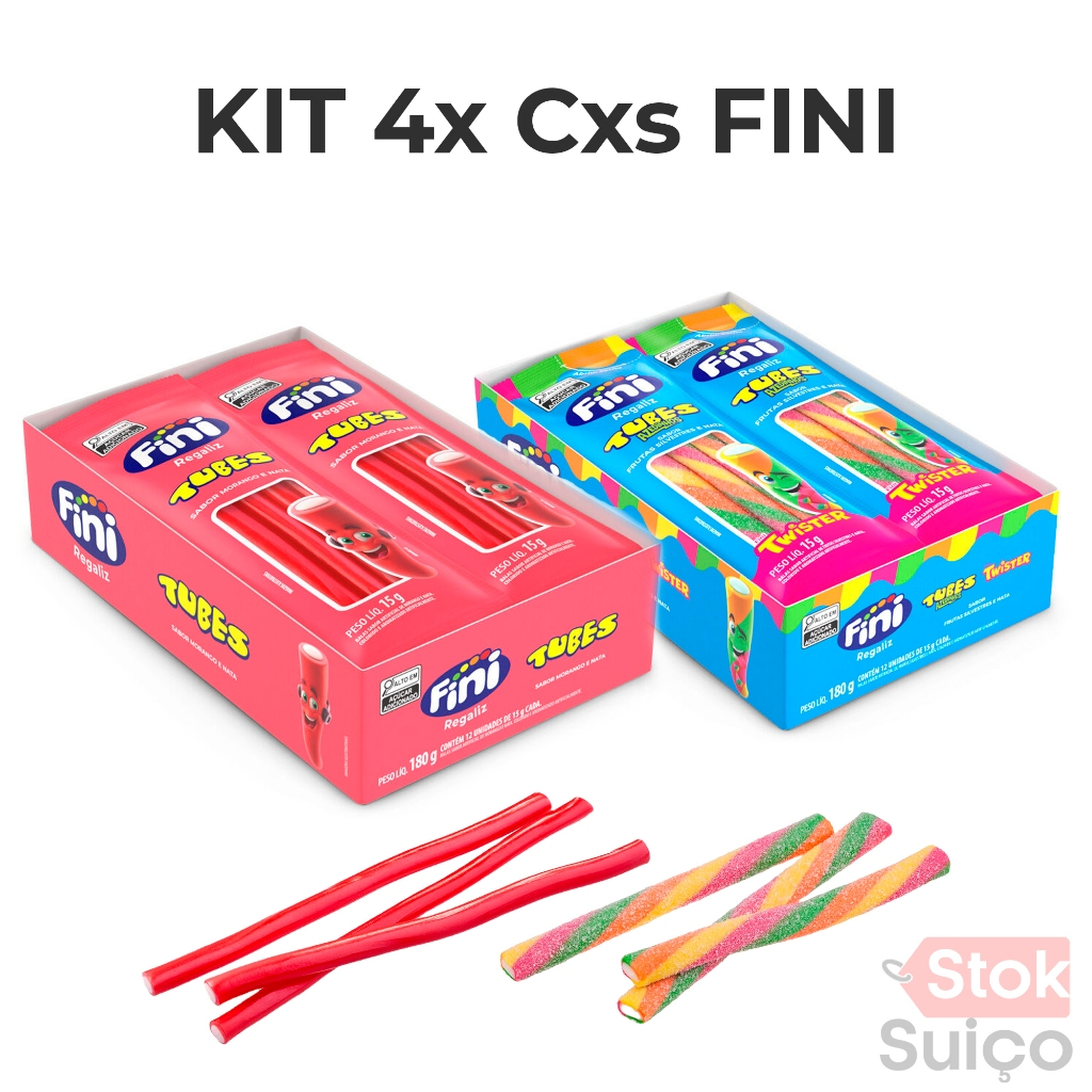 Kit 3 / 4 Caixas de Bala Fini Tubes Sortidas Sabores Morango Frutas ...