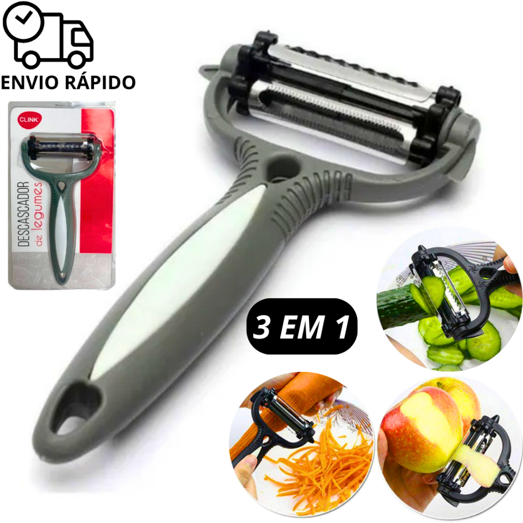 Descascador de Legumes e Frutas Cortador Legumes Novo Modelo 3 em 1 ...